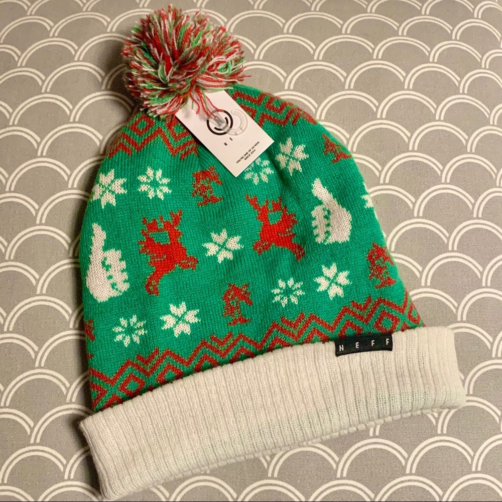Neff Zumiez Christmas beanie hat thumbs up NWT